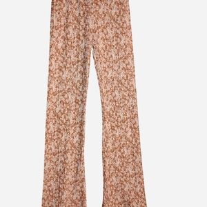 NY Invasion Vintage Style Terracotta Floral Plissé Pants • High Waisted Wide Leg